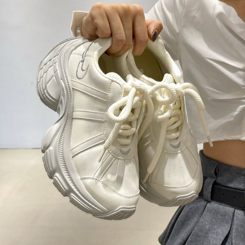 Pantofi sport femei cu platformă și șireturi, din piele sintetică respirabilă, talpă din cauciuc, toc 3-5 cm