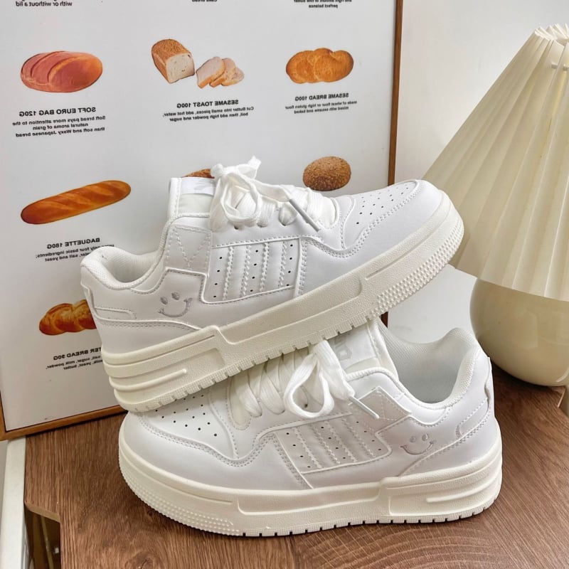 Pantofi sport unisex, stil casual, talpă groasă, partea superioară din piele sintetică, talpă din cauciuc, închidere cu șireturi, vârf rotund