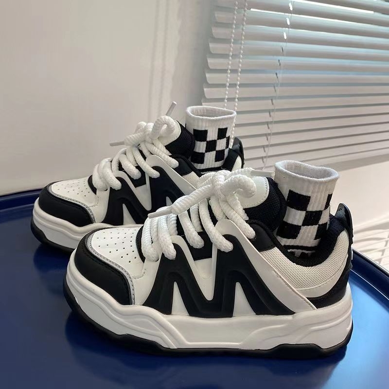 Unisex kasdieniai sportbačiai Harajuku stiliaus su stora padu, mikropluošto viršus, PU vidurinė padanga, anti-slip gumos pada, raištelių užsegimas