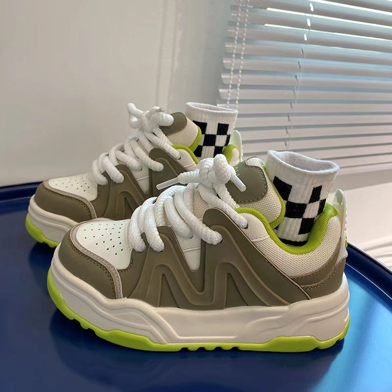 Unisex kasdieniai sportbačiai Harajuku stiliaus su stora padu, mikropluošto viršus, PU vidurinė padanga, anti-slip gumos pada, raištelių užsegimas