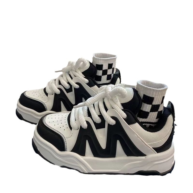 Unisex kasdieniai sportbačiai Harajuku stiliaus su stora padu, mikropluošto viršus, PU vidurinė padanga, anti-slip gumos pada, raištelių užsegimas