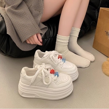 Ženske tenisice s platformom, svakodnevni casual stil, PU gornji dio, zaobljeni nos, gumena potplat, prozračnost