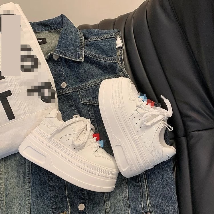 Ženske tenisice s platformom, svakodnevni casual stil, PU gornji dio, zaobljeni nos, gumena potplat, prozračnost