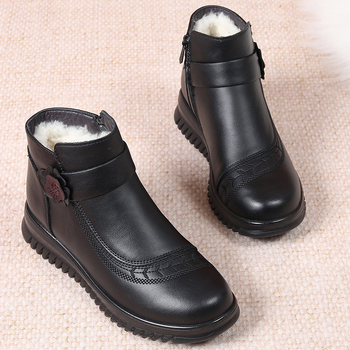 Dámske kožené členkové topánky s vlnenou podšívkou, zimné, nízky podpätok 1-3 cm, podrážka PU, bočný zips