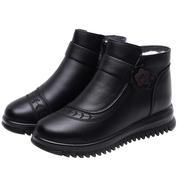 Dámske kožené členkové topánky s vlnenou podšívkou, zimné, nízky podpätok 1-3 cm, podrážka PU, bočný zips