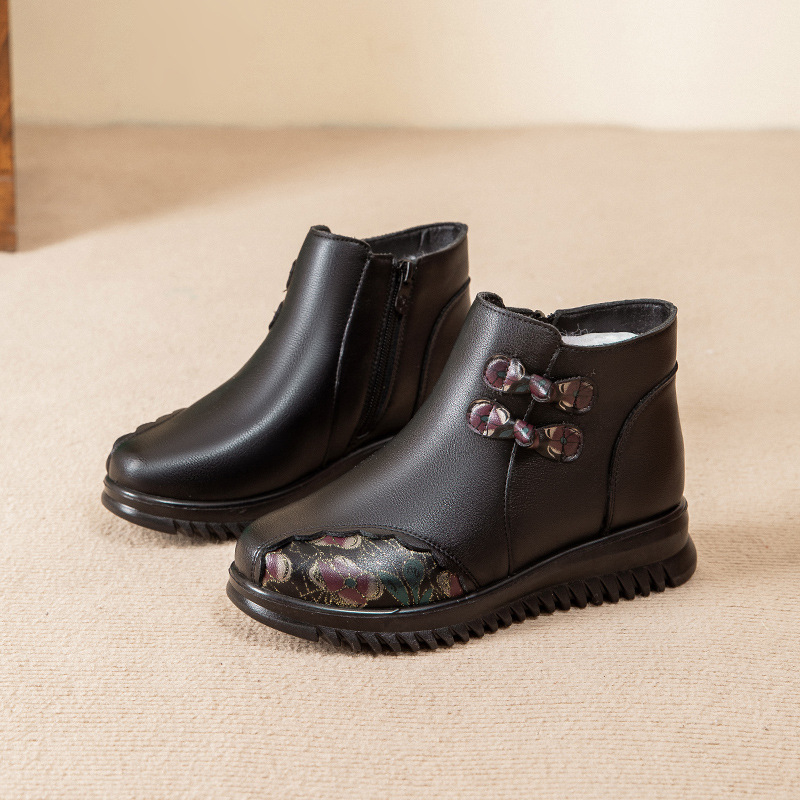 Topánky pre mamu, koža, vnútorná výstelka vlna, stielka z umelej kožušiny, podrážka z gumy, bočný zips, nízky podpätok