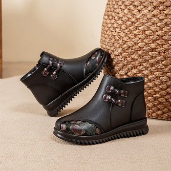 Dámske zimné topánky z kože pre ženy, s vnútornou vlnenou podšívkou, gumová podrážka, bočný zips, stredne vysoký vrch