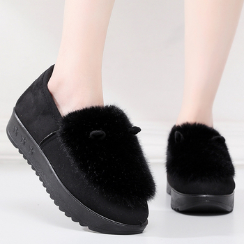 Dámske bavlnené topánky s hrubou PU podrážkou, vrchný materiál Xishi velúr, vnútorná výstelka z krátkeho umelého kožušiny, bez šnúrok, zimné