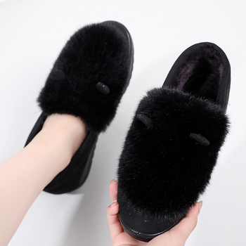 Dámske bavlnené topánky s hrubou PU podrážkou, vrchný materiál Xishi velúr, vnútorná výstelka z krátkeho umelého kožušiny, bez šnúrok, zimné