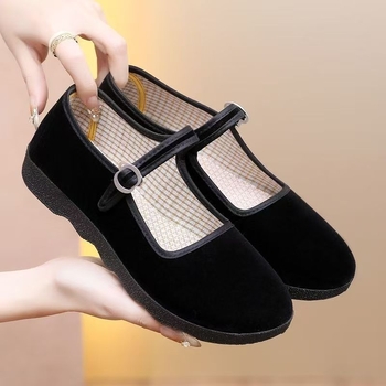 Dámske plátenné pracovné topánky s protišmykovou podrážkou, zapínanie prackou, nízka klinová päta 1–3 cm