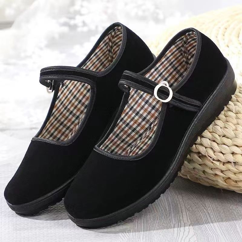 Dámske plátenné pracovné topánky s protišmykovou podrážkou, zapínanie prackou, nízka klinová päta 1–3 cm