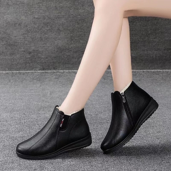 Ženské zimné bavlnené topánky s fleecovou výstelkou, nepremokavý PU vršok, bočný zips, nízky profil, gumová podrážka