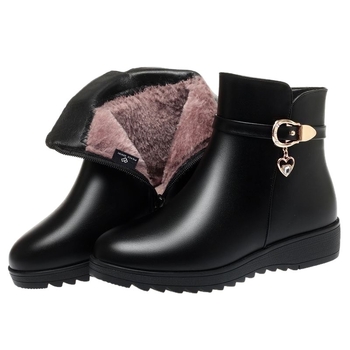 Dámske zimné čižmy s teplou podšívkou, PU vrchná časť, okrúhla špička, nízka plochá päta, bočný zips