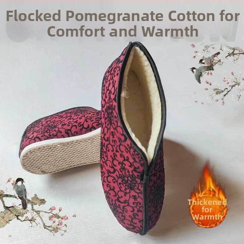 Ručne šité dámske topánky z bavlneného plátna, s vysokým vrškom, bavlnenou podšívkou, viacvrstvovou podrážkou, teplé