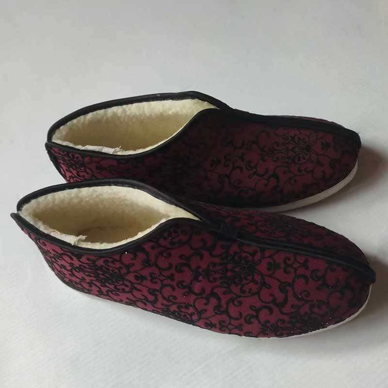 Ručne šité dámske topánky z bavlneného plátna, s vysokým vrškom, bavlnenou podšívkou, viacvrstvovou podrážkou, teplé