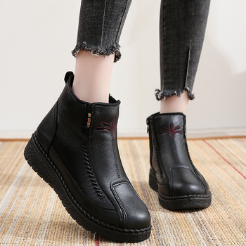 Zimné vysoké topánky pre ženy s velúrovým vrchným dielom, plyšová podšívka, PU podrážka, bočný zips