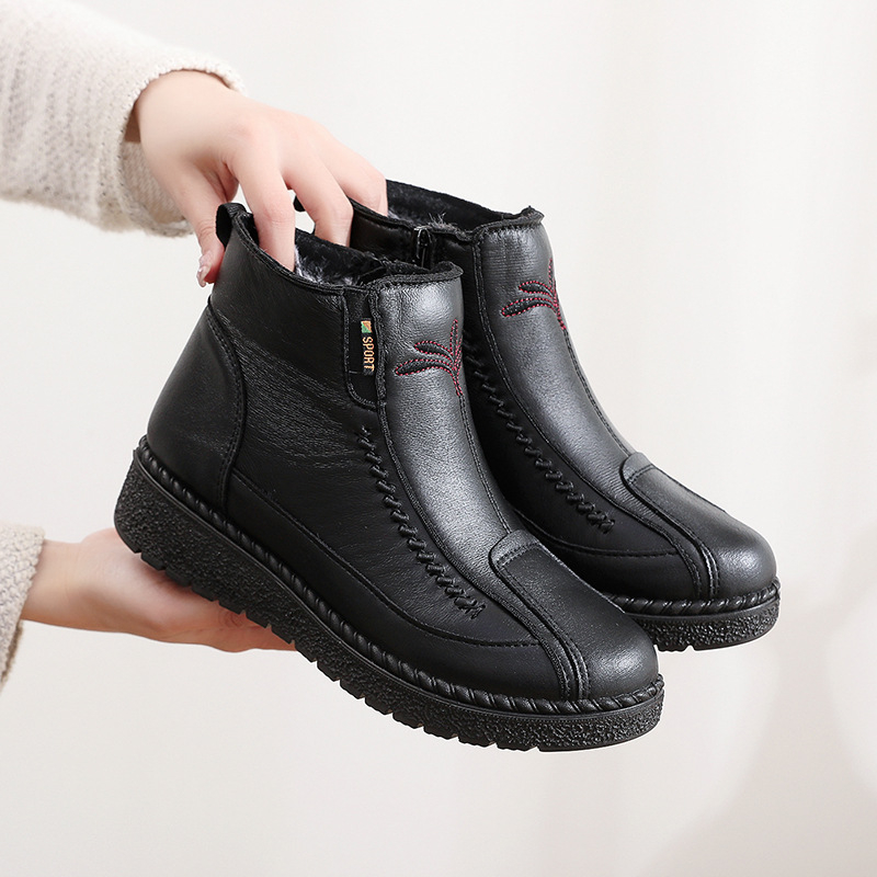 Zimné vysoké topánky pre ženy s velúrovým vrchným dielom, plyšová podšívka, PU podrážka, bočný zips