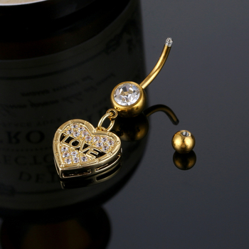 Pupočný prsteň - meď, unisex, srdcového tvaru, zirkón vložený