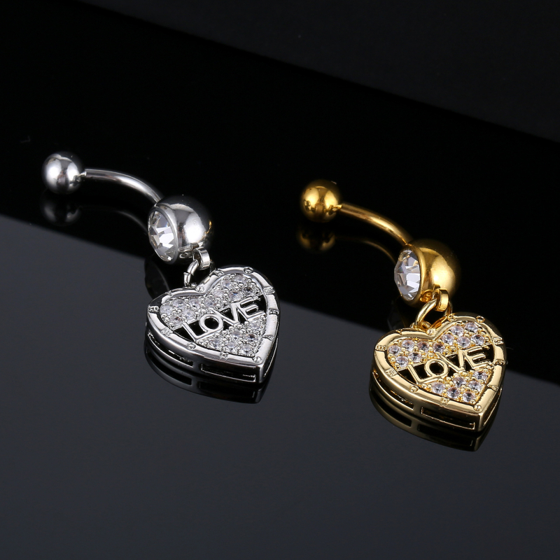 Pupočný prsteň - meď, unisex, srdcového tvaru, zirkón vložený