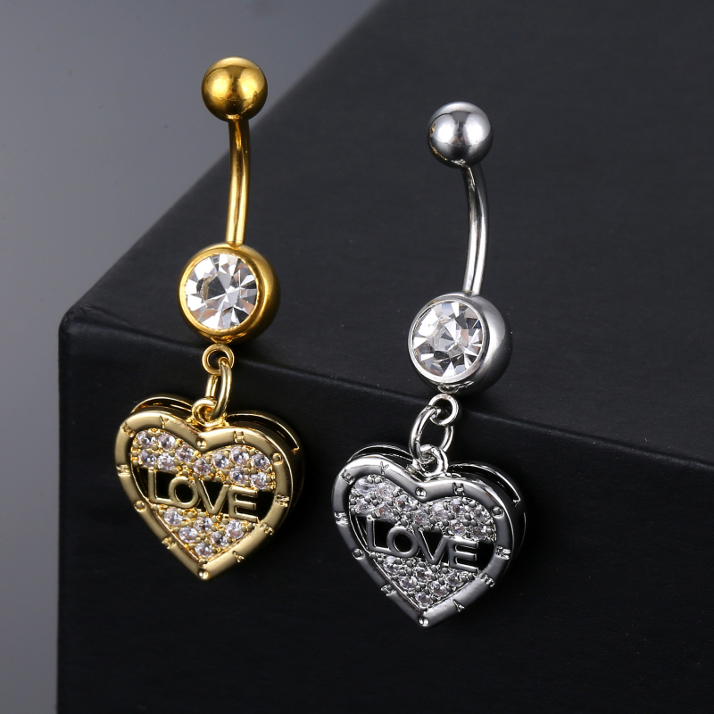 Pupočný prsteň - meď, unisex, srdcového tvaru, zirkón vložený