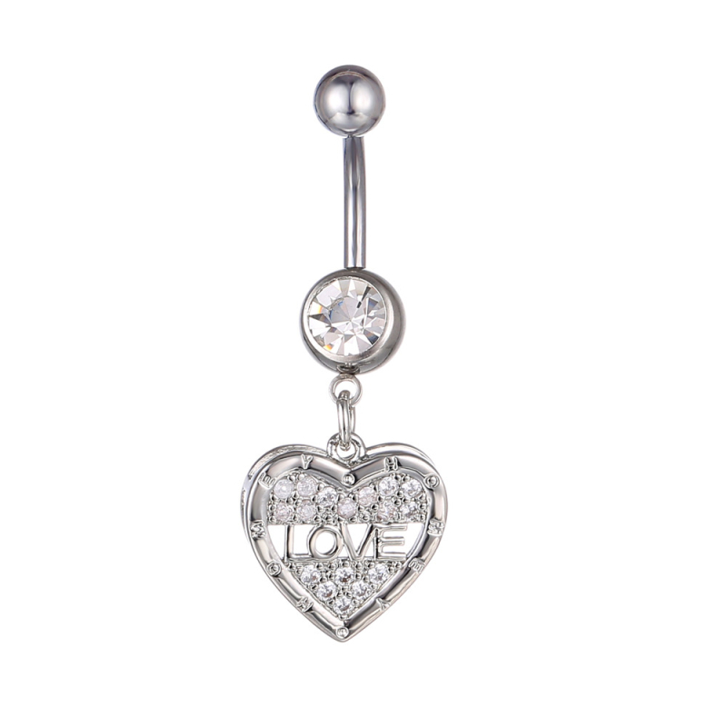 Pupočný prsteň - meď, unisex, srdcového tvaru, zirkón vložený