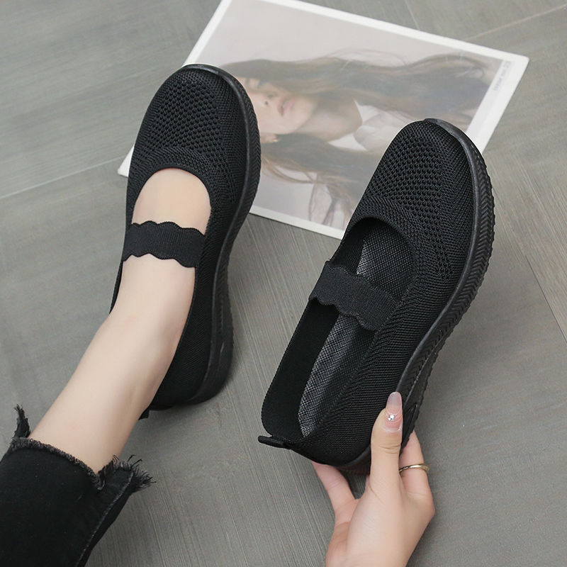 Sieťové bežné topánky na prechádzky, priedušné a ľahké, protišmyková plochá podrážka (Horný materiál: sieť; Vnútorná stielka: PU; Podešva: guma; Zapínanie: slip-on)