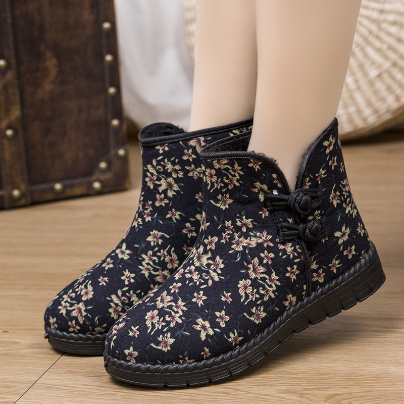 Dámske zimné plátené topánky s umeľou kožušinkou, vysoký horný diel, gumová podrážka, bočný zips