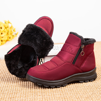 Dámske bavlnené topánky so bočným zipsom, podšívka z umelej kožušiny, vrchný materiál mikrovlákno, PU podrážka, zimný model