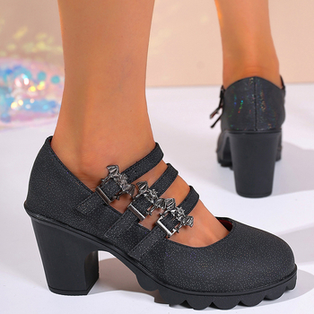 Dámske topánky z PVC s prackou, okrúhla špička, 6–8 cm vysoký podpätok, EVA stielka