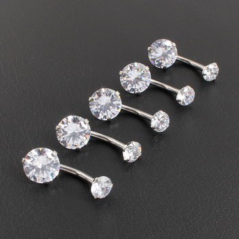 Pupočník krúžok, nerezová oceľ, vnútorný závit, okrúhly klip, dvojitý zirkón, nealergický