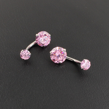 Pupočník krúžok, nerezová oceľ, vnútorný závit, okrúhly klip, dvojitý zirkón, nealergický