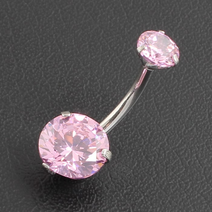 Pupočník krúžok, nerezová oceľ, vnútorný závit, okrúhly klip, dvojitý zirkón, nealergický