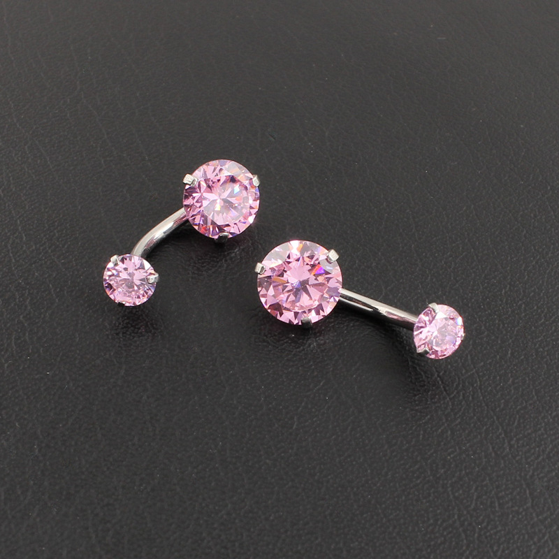 Pupočník krúžok, nerezová oceľ, vnútorný závit, okrúhly klip, dvojitý zirkón, nealergický