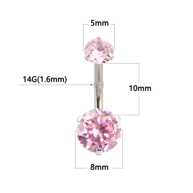 Pupočník krúžok, nerezová oceľ, vnútorný závit, okrúhly klip, dvojitý zirkón, nealergický