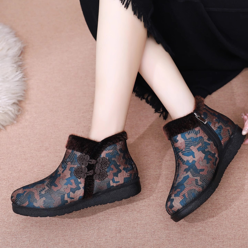 Ženské zimné bavlnené topánky s flísovou výstelkou, vysoký top, bočný zips