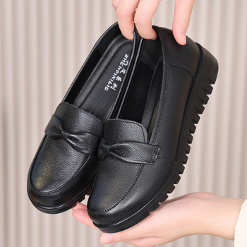 Dámske kožené ploché topánky - prvotriedna hovädzia koža, PU podrážka, zaoblený nos, plochá päta, plytký otvor