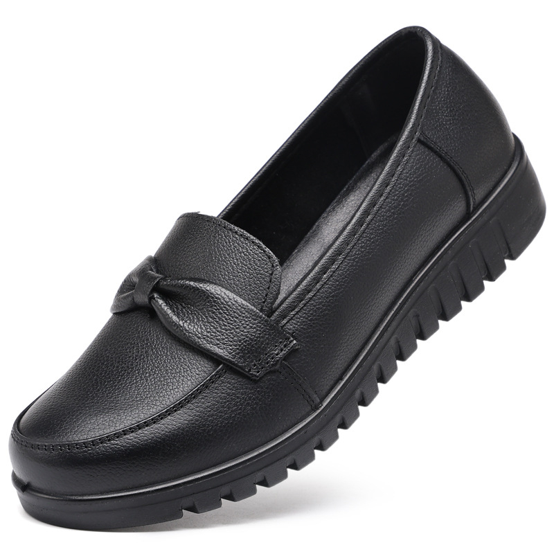 Dámske kožené ploché topánky - prvotriedna hovädzia koža, PU podrážka, zaoblený nos, plochá päta, plytký otvor