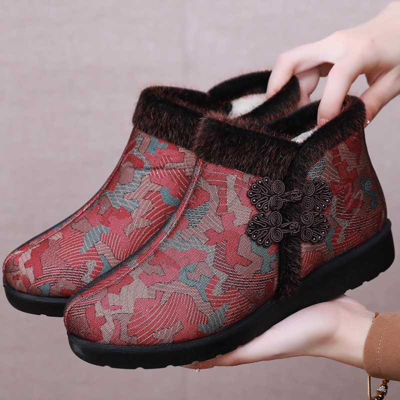 Dámske zimné bavlnené topánky s vysokým vrškom, plyšová výstelka, bočný zips, teplé, protišmykové, plochá päta