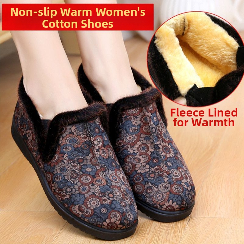 Dámske zimné bavlnené topánky s fleecovou podšívkou, protišmyková PU podrážka, okrúhla špička, slip-on