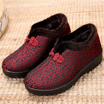 Zimné dámske bavlnené topánky s velúr vrchnou, kvetinový vzor, plyšová výstelka, podrážka z peny, zapínanie prackou
