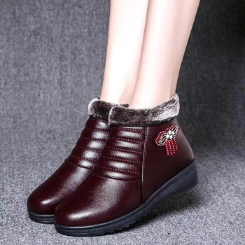 Zimné dámske topánky z bavlny s plyšovou výstelkou, PU zvršok, protišmyková plochá podrážka