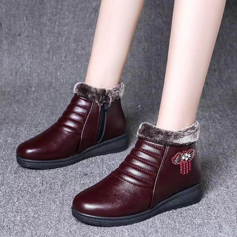 Zimné dámske topánky z bavlny s plyšovou výstelkou, PU zvršok, protišmyková plochá podrážka