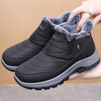 Dámske bavlnené zimné topánky s vysokým horným, vnútorná vložka z umelej kožušiny, protišmyková podrážka, okrúhla špička, nízky podpätok 1–3 cm