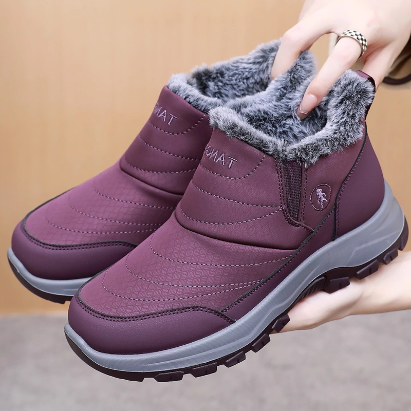 Dámske bavlnené zimné topánky s vysokým horným, vnútorná vložka z umelej kožušiny, protišmyková podrážka, okrúhla špička, nízky podpätok 1–3 cm