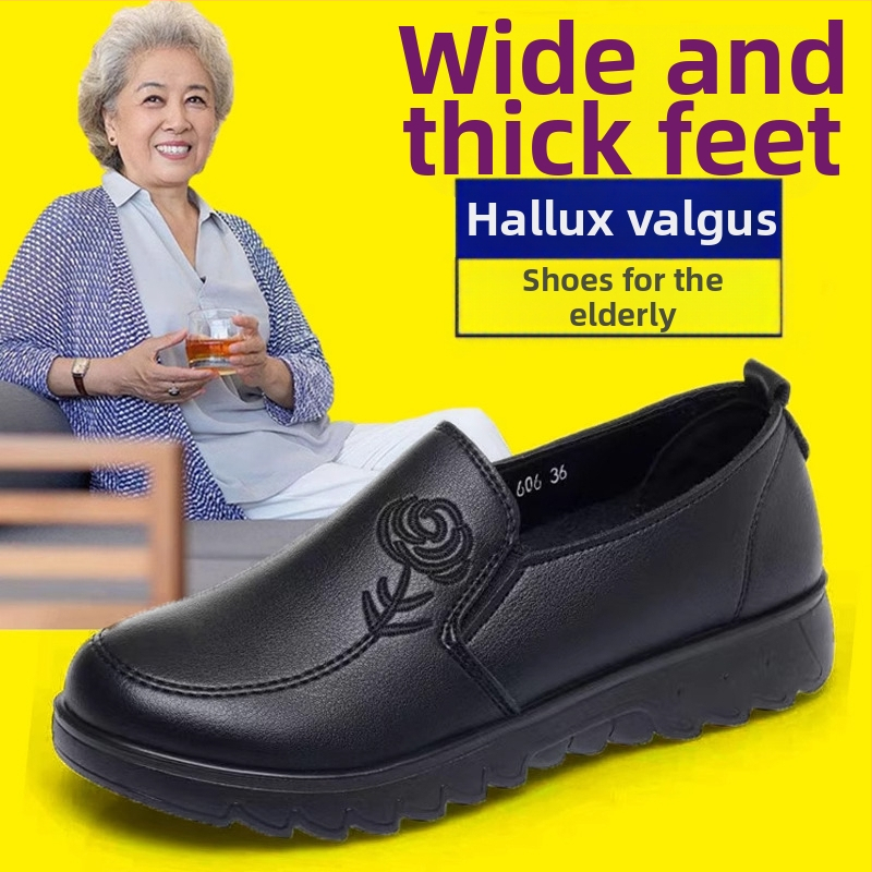 Kožené slip-on dámske topánky pre široké nohy, guľatý nos, jemný kožený vrchný diel, protišmyková podrážka