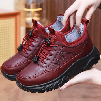 Dámske zimné bavlnené topánky s protišmykovou hrubou podrážkou, umelá plyšová výstelka, nízky horný lem, elastická páska na zapínanie