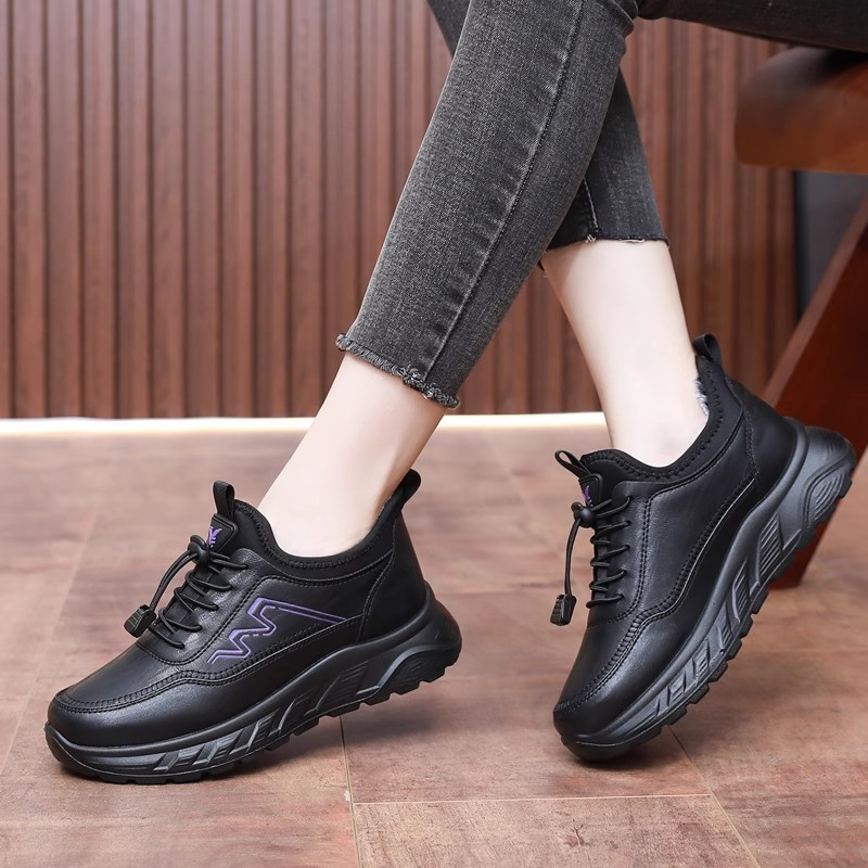 Dámske zimné bavlnené topánky s protišmykovou hrubou podrážkou, umelá plyšová výstelka, nízky horný lem, elastická páska na zapínanie