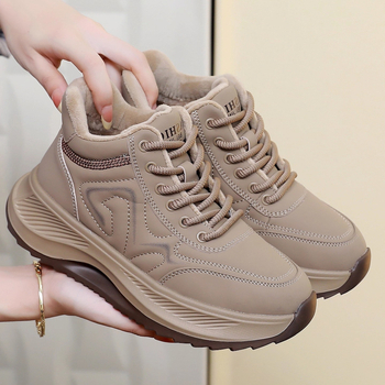 Dámske zimné bavlnené topánky, s vysokým vrchným vrškom, plyšová výstelka, EVA protišmyšľavá podrážka, šnurovanie, každodenné pohodlie