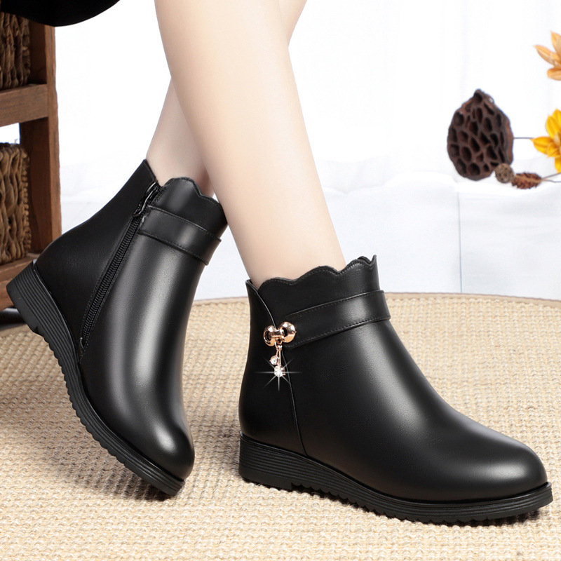 Ženské zimné bavlnené topánky s flisovou podšívkou, bočný zips, vrchný materiál z mikrovlákna, gumová podrážka
