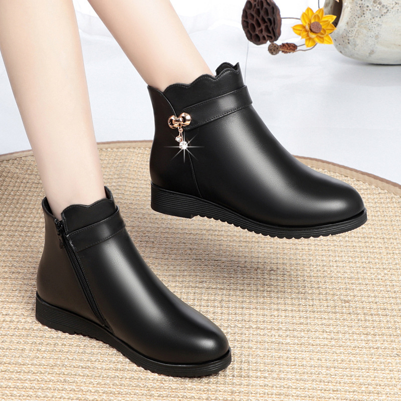 Ženské zimné bavlnené topánky s flisovou podšívkou, bočný zips, vrchný materiál z mikrovlákna, gumová podrážka